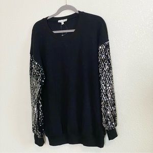 Suzanne Betro 1x Knit Tunic With Sequin Sleeves Holiday Christmas New Year Party
